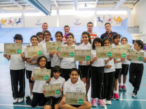 School children at the Al Mizhar American Academy after their first golf lesson.
